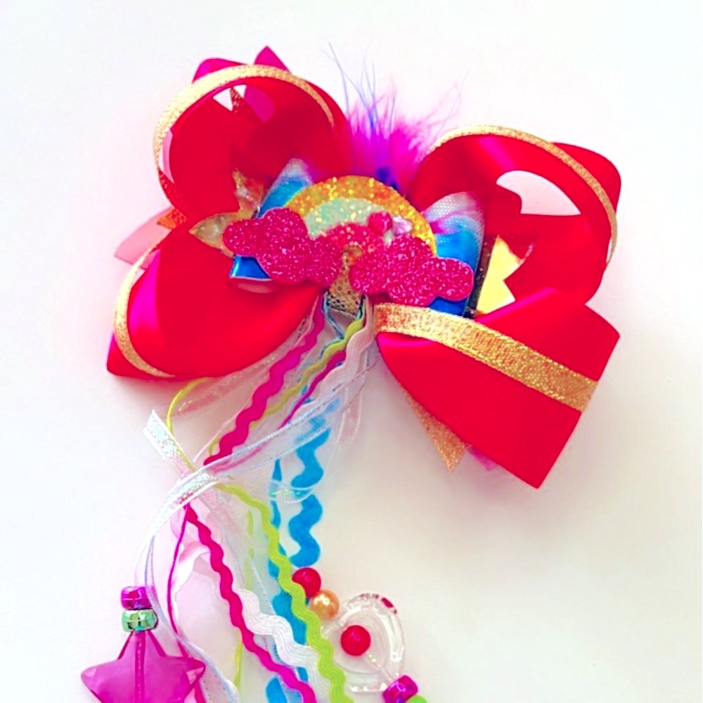 Rainbow Accessories Girls Hair Bow Clip with Colorful Ribbons Handmade NEW
